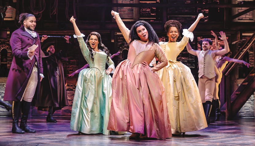 HAMILTON TOUR. Billy Nevers Aaron Burr Roshani Abbey_ Chasity Crisp and Naomi Katiyo Schuyler Sisters. Photo by Danny Kaan